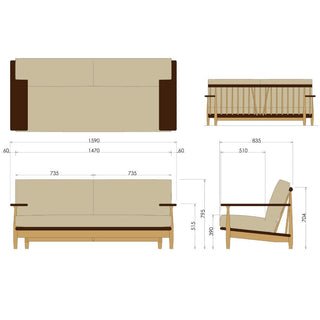 CIVIL 2人掛けソファ CLS72K(ウォールナット+オーク)