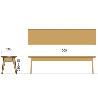 ELES板座ベンチ NDC(1200~1650)(オーク)