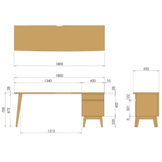 CIVILデスク CDN5〜8A(1350・1500・1800)(オーク)