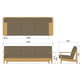 CIVIL 3人掛けワイドソファ CLS76A(オーク)