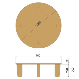 座膳 膳丸テーブル (オーク・ナチュラル面/Φ900～1200)