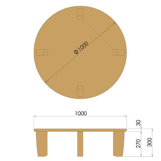 座膳 膳丸テーブル (オーク・クラフト面/Φ900～1200)