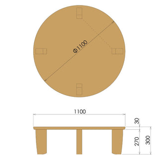 座膳 膳丸テーブル (オーク・クラフト面/Φ900～1200)